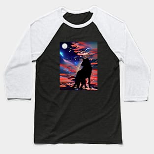 Wolf In Twilight Looking In The Night Sky Baseball T-Shirt